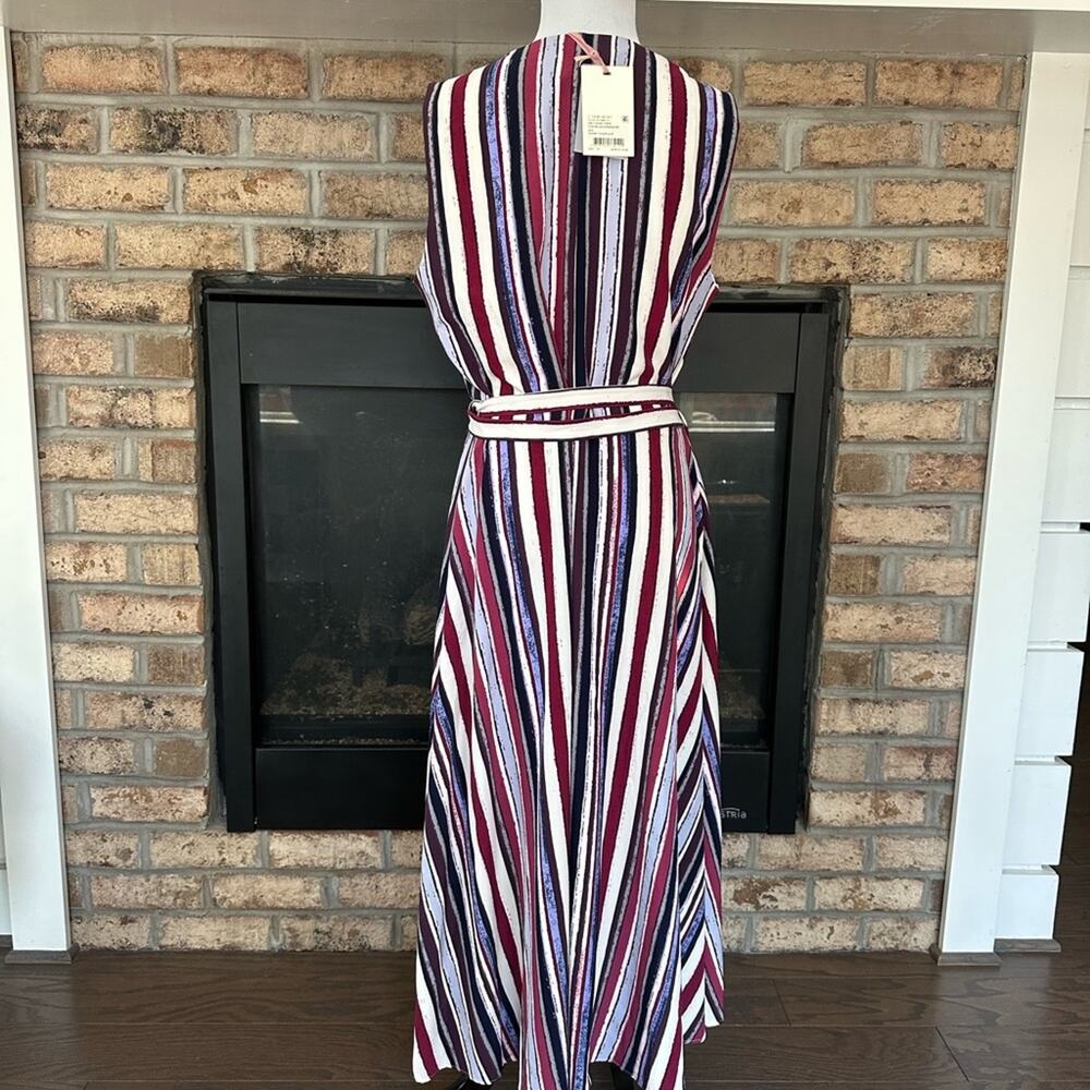 Alex Marie Colorful Cassie Stripe Sleeveless Wrap Dress Sunset Sands Size 10 NEW - Picture 4 of 12